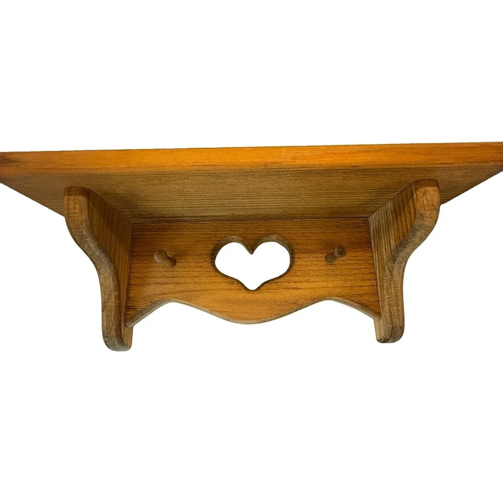 Vintage 1980s Pine Heart Wall Shelf 2 Pegs Grannycore Country Cottage Decor 15x6